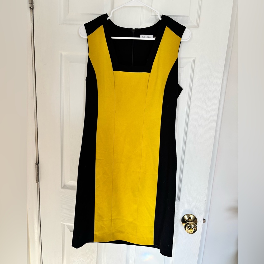 Calvin Klein Black and Yellow Colorblock Midi Dress